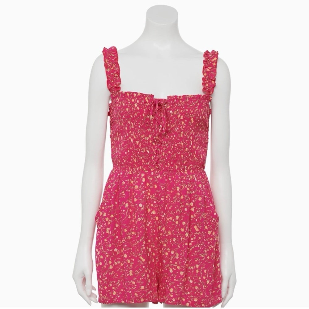 Lily Rose Lace-Up Smocked Floral Romper